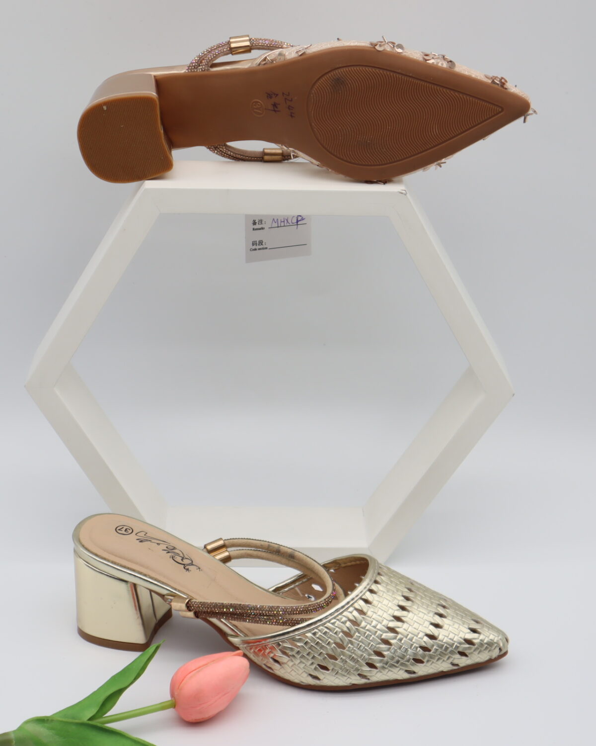 Women's Elegant Metallic Pointed Toe Block Heel Mules - Model 2244 Model 2244