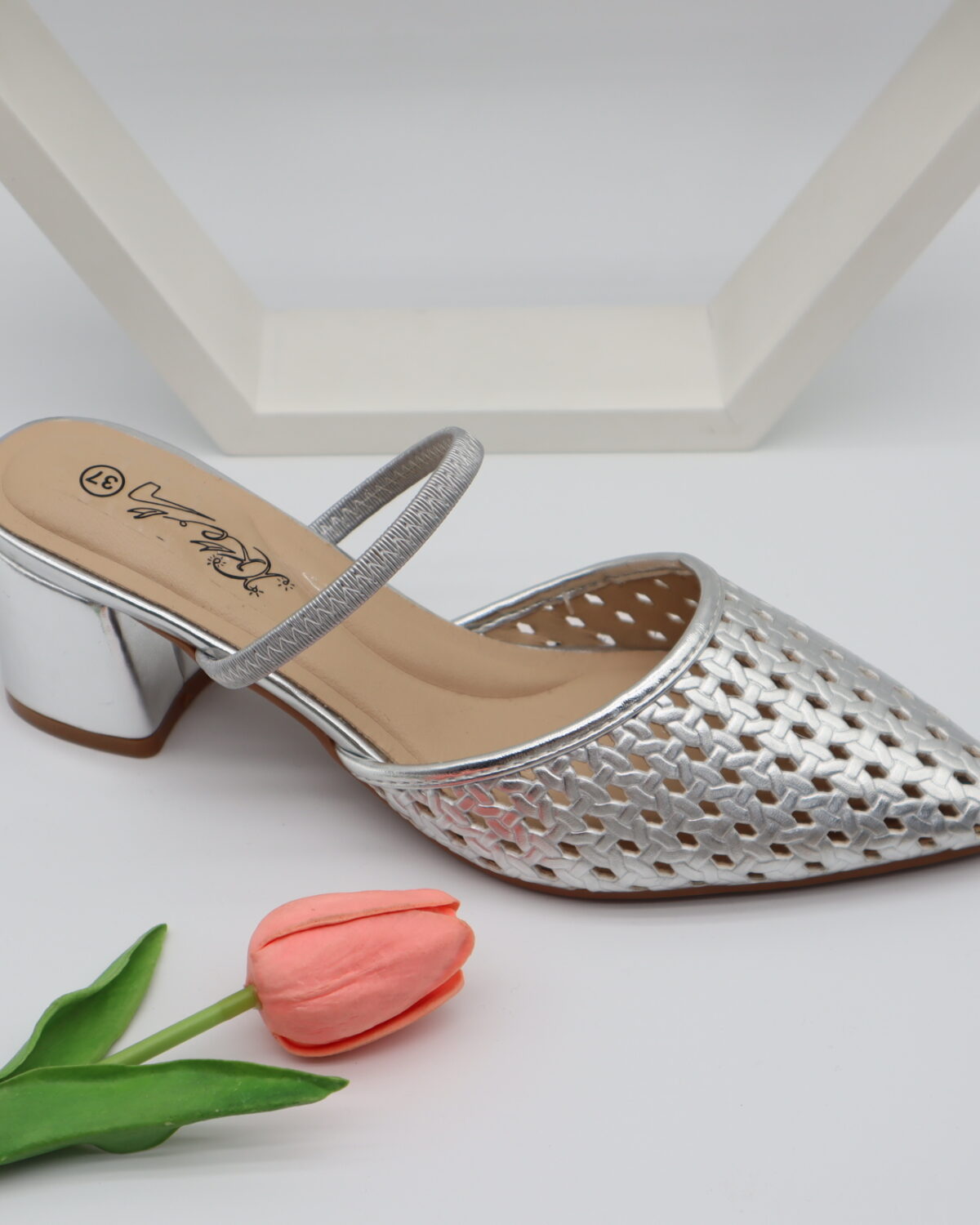 Women's Elegant Metallic Pointed Toe Block Heel Mules - Model 2244 Model 2244