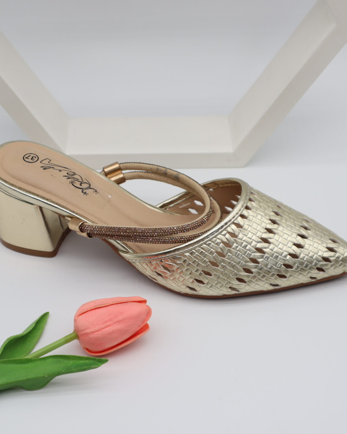 Women's Elegant Metallic Pointed Toe Block Heel Mules - Model 2244 Model 2244