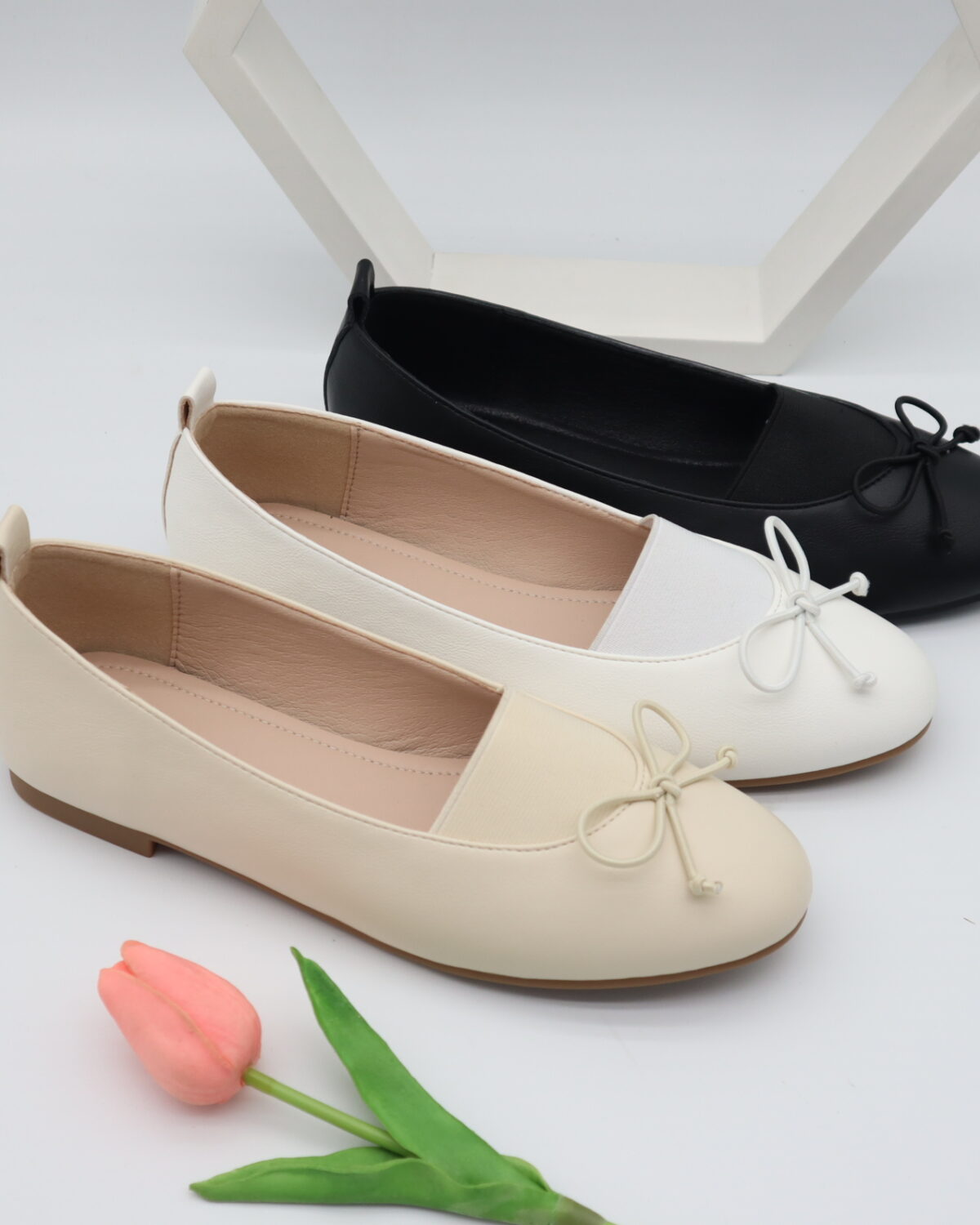 Women's Comfortable Soft Leather Bow Ballet Flats & Pearl Strap Shoes - Model 668 Model 668