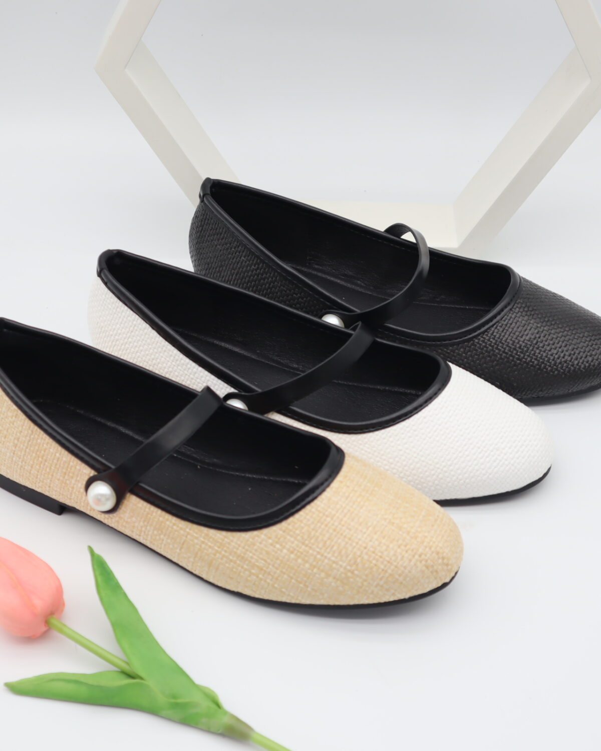 Women's Comfortable Soft Leather Bow Ballet Flats & Pearl Strap Shoes - Model 668 Model 668