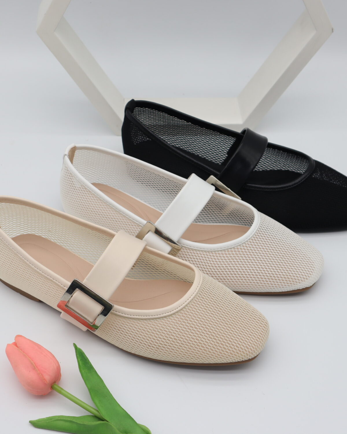 Women's Breathable Mesh & Woven Mary Jane Flat Shoes - Model 808 Model 808