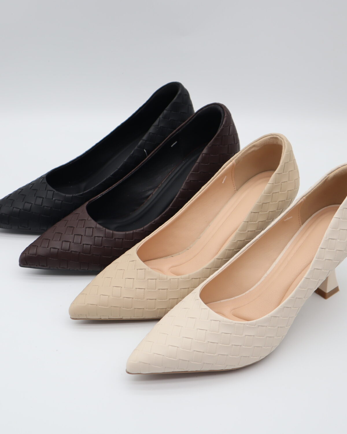 Women's Woven Pattern Pointed Toe Kitten Heel Pumps - Model GP909 Model GP909