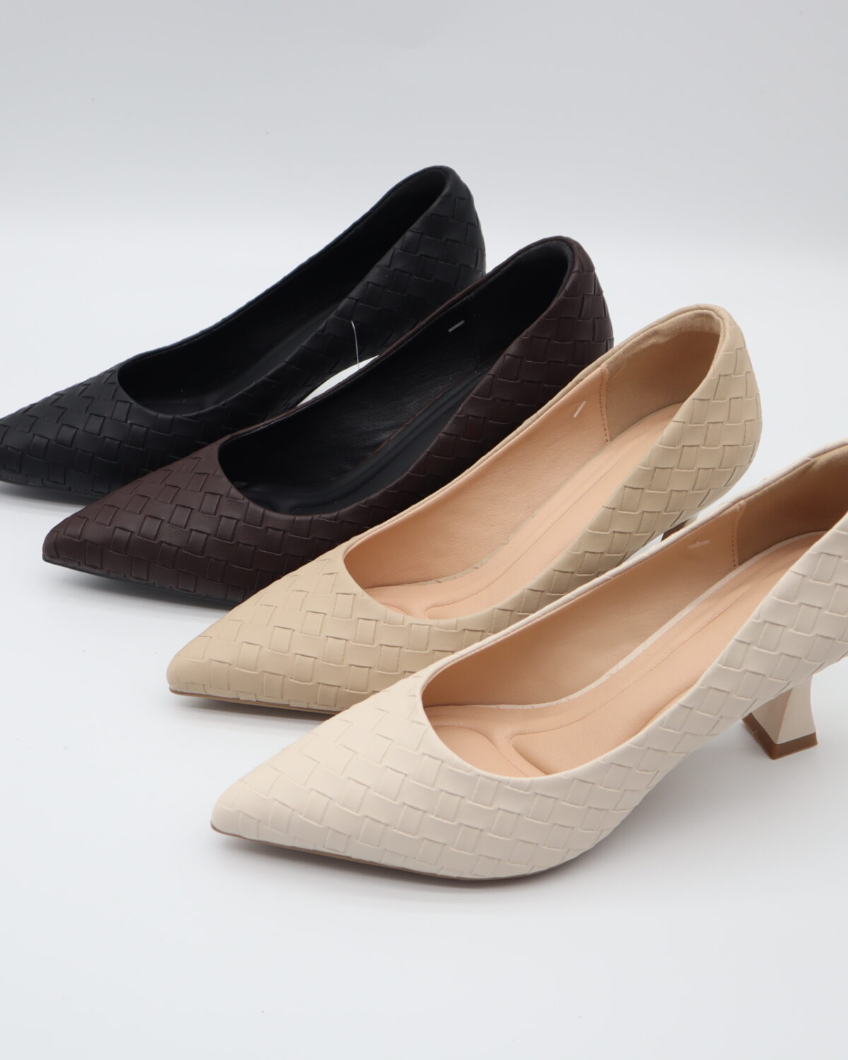 Women's Woven Pattern Pointed Toe Kitten Heel Pumps - Model GP909 Model GP909