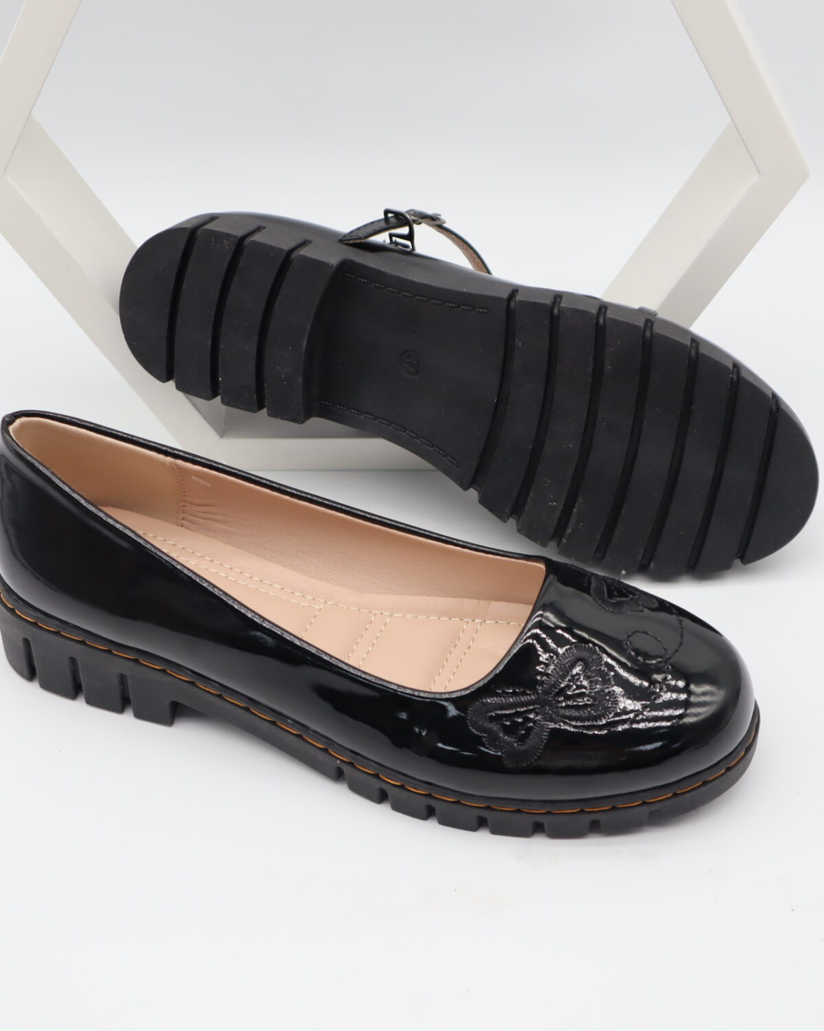 Women's Black Chunky Lug Sole Mary Jane Loafers & Casual Shoes - Model J251013 Model J251013