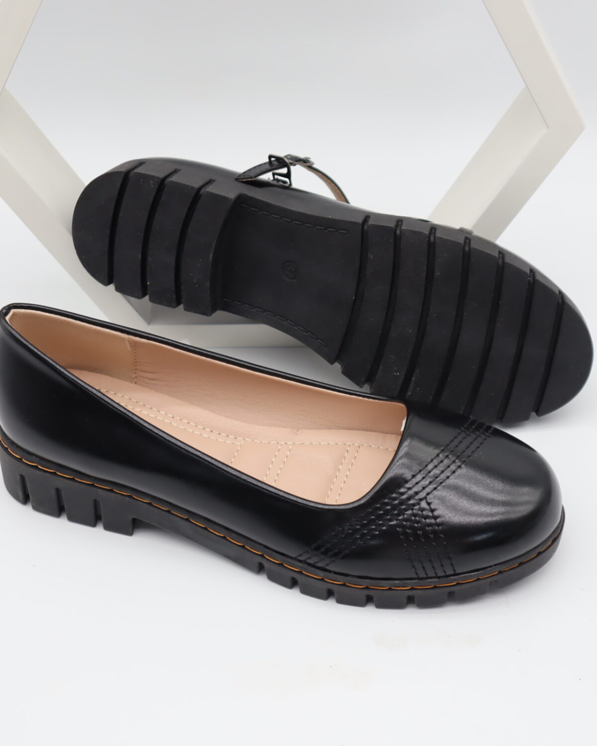 Women's Black Chunky Lug Sole Mary Jane Loafers & Casual Shoes - Model J251013 Model J251013