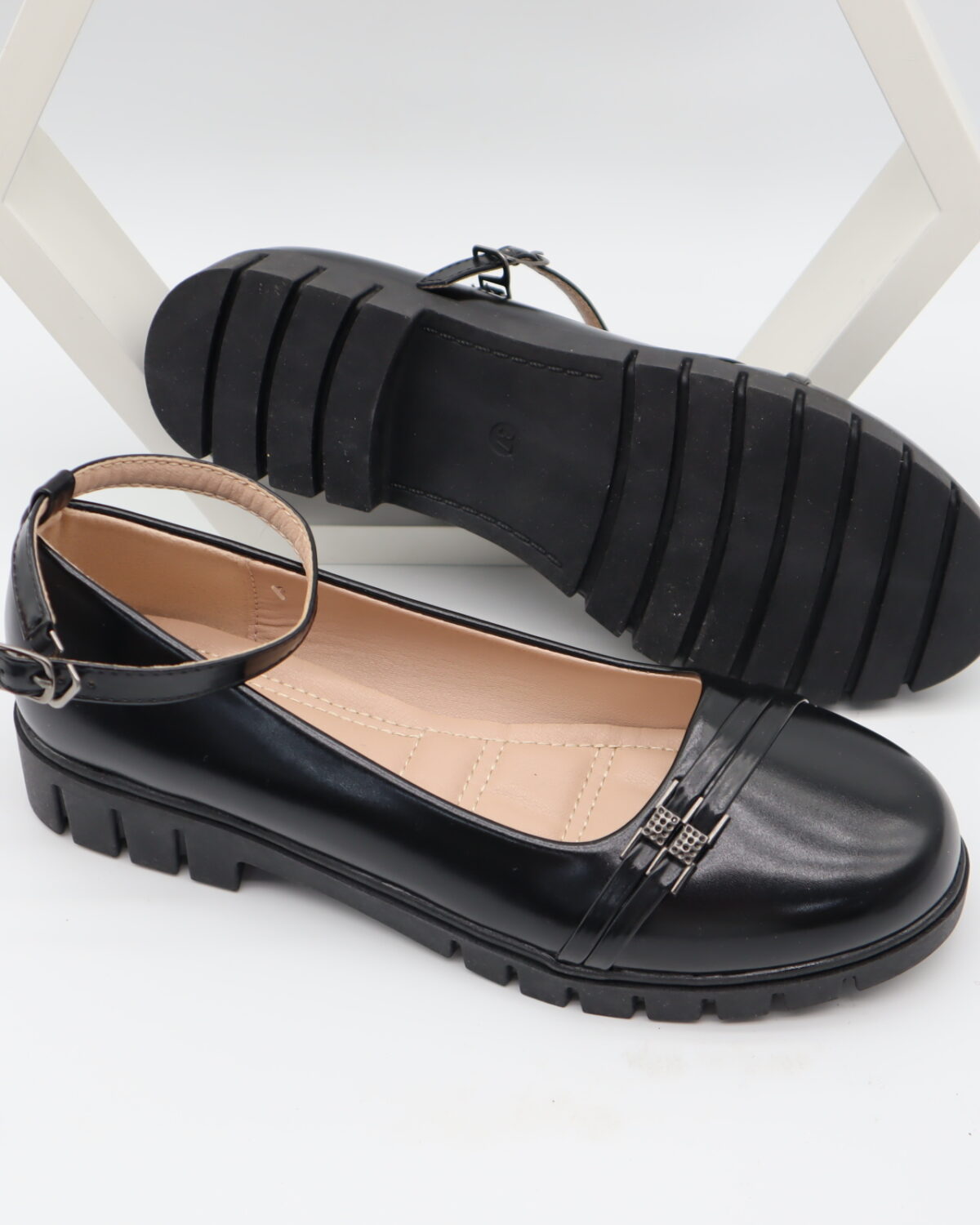 Women's Black Chunky Lug Sole Mary Jane Loafers & Casual Shoes - Model J251013 Model J251013