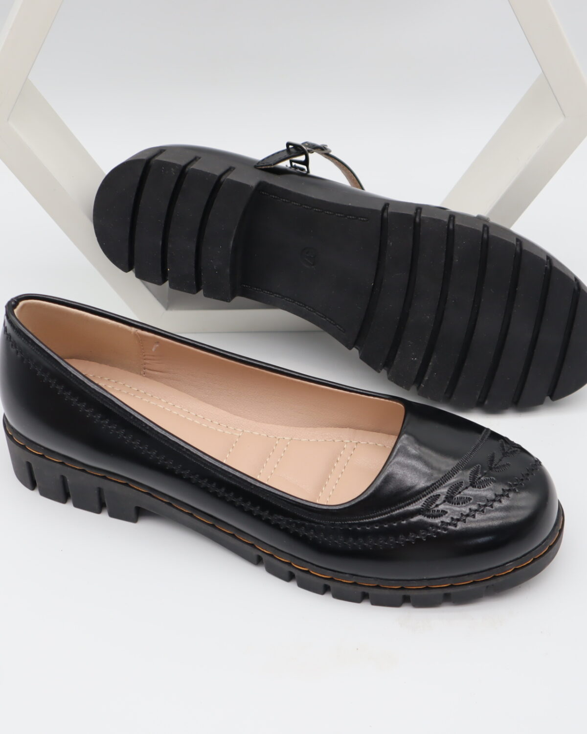 Women's Black Chunky Lug Sole Mary Jane Loafers & Casual Shoes - Model J251013 Model J251013