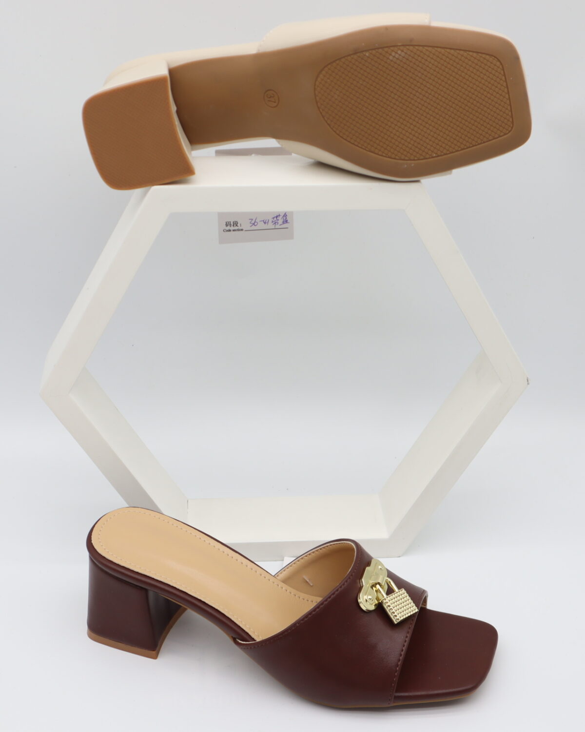 Women's Square Toe Metal Lock Buckle Block Heel Mules - Model J25924 Model J25924