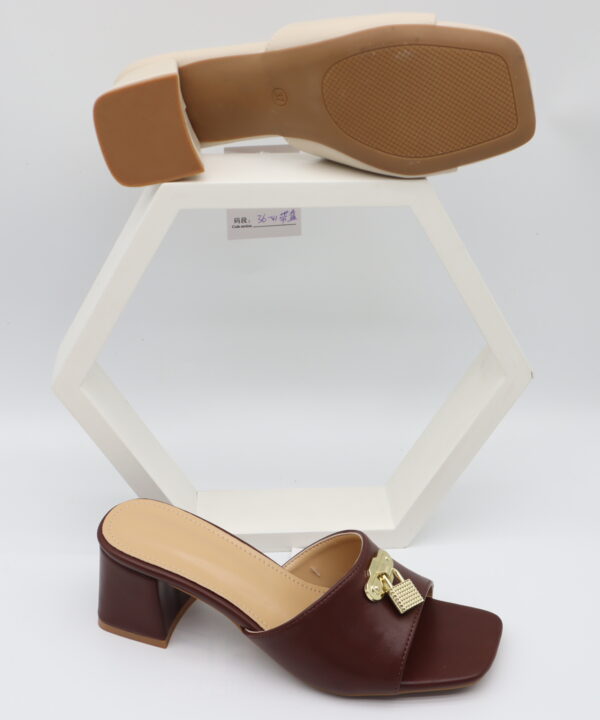 Women's Square Toe Metal Lock Buckle Block Heel Mules - Model J25924 Model J25924
