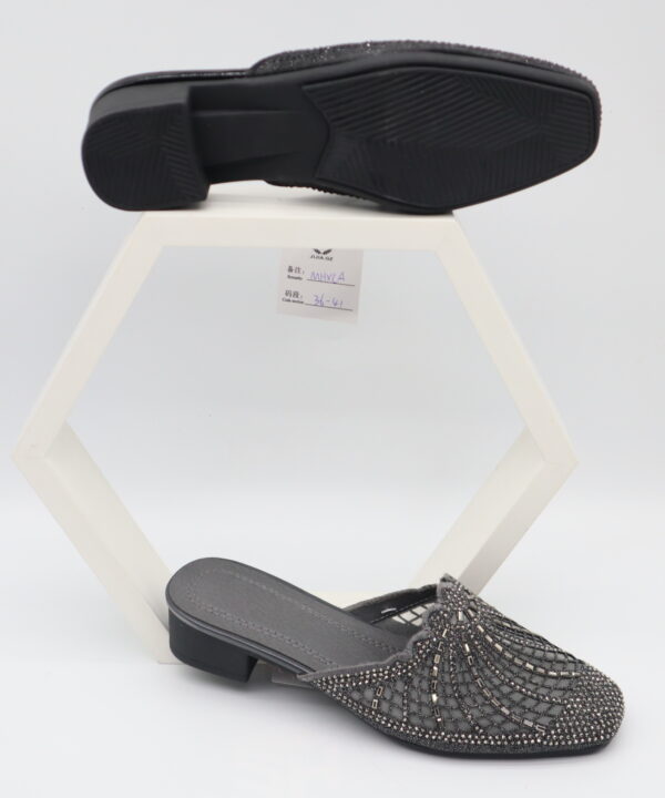 Women's Sparkly Rhinestone Mesh Closed Toe Low Block Heel Mules Slippers - Model M25911 Model M25911
