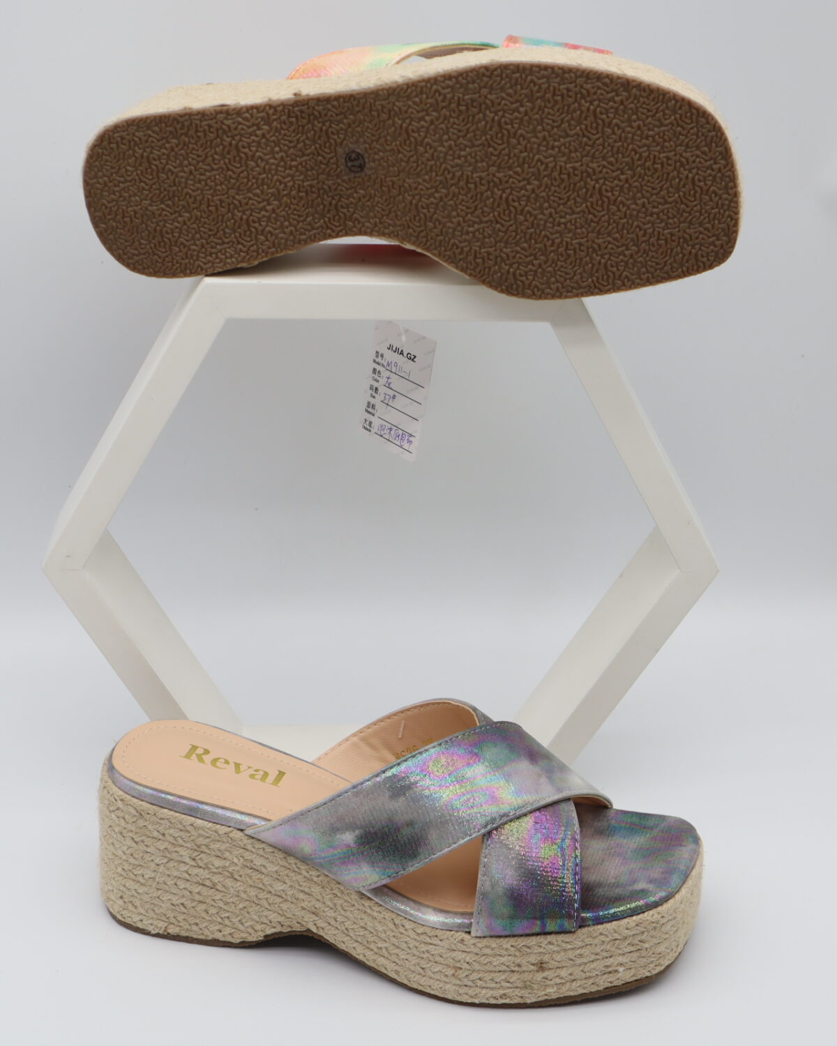 Women's Metallic Holographic Cross Strap Espadrille Wedge Sandals - Model M911 Model M911