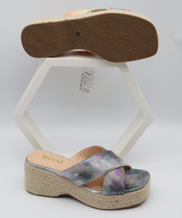 Women's Metallic Holographic Cross Strap Espadrille Wedge Sandals - Model M911 Model M911