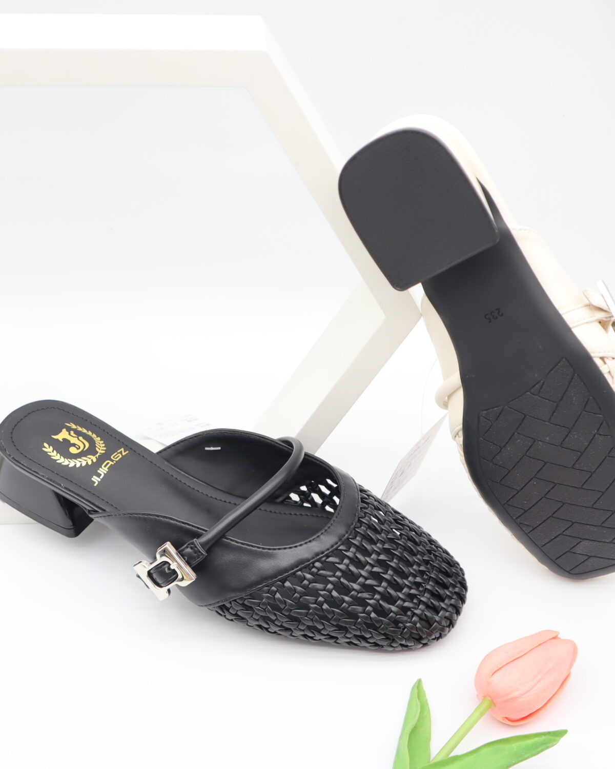 Women's Woven Mary Jane Low Block Heel Mules & Sandals - Model MY902 Model MY902