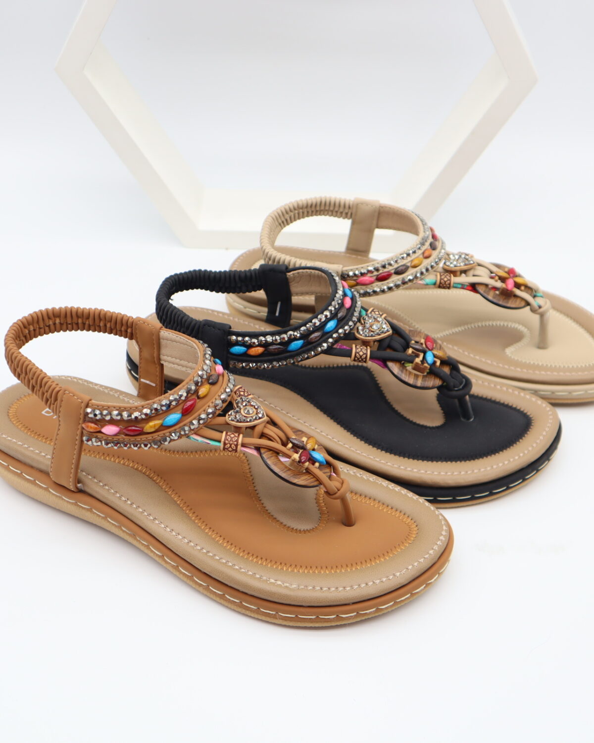 Women's Bohemian Beaded Flat Sandals Comfortable T-Strap Summer Shoes - Model W801 Model W801