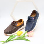 Model HD43-45 kids lace-up moccasin boat shoes with contrast collar — JIJIA.GZ OEM — view 1