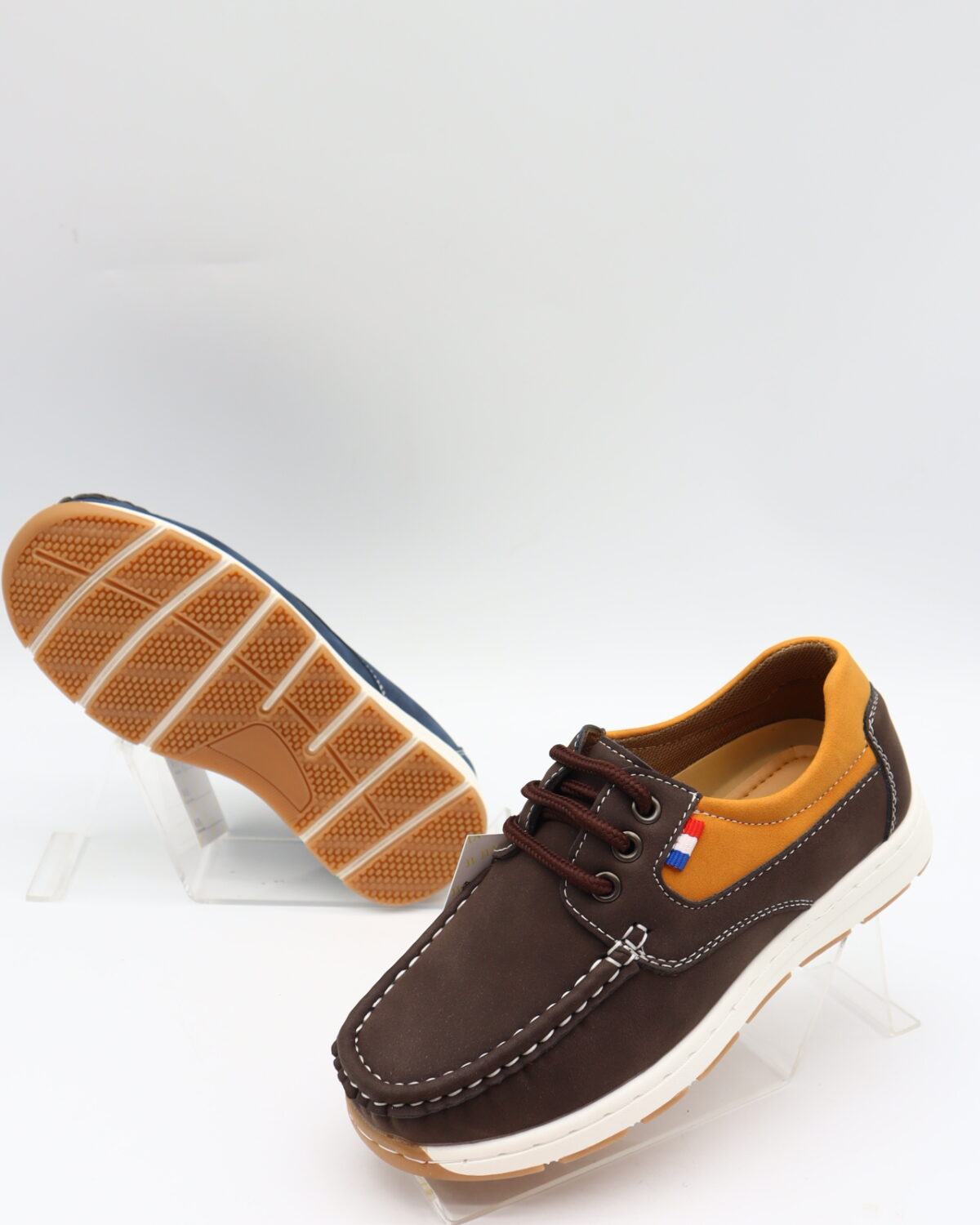 Model HD43-45 kids lace-up moccasin boat shoes with contrast collar — JIJIA.GZ OEM