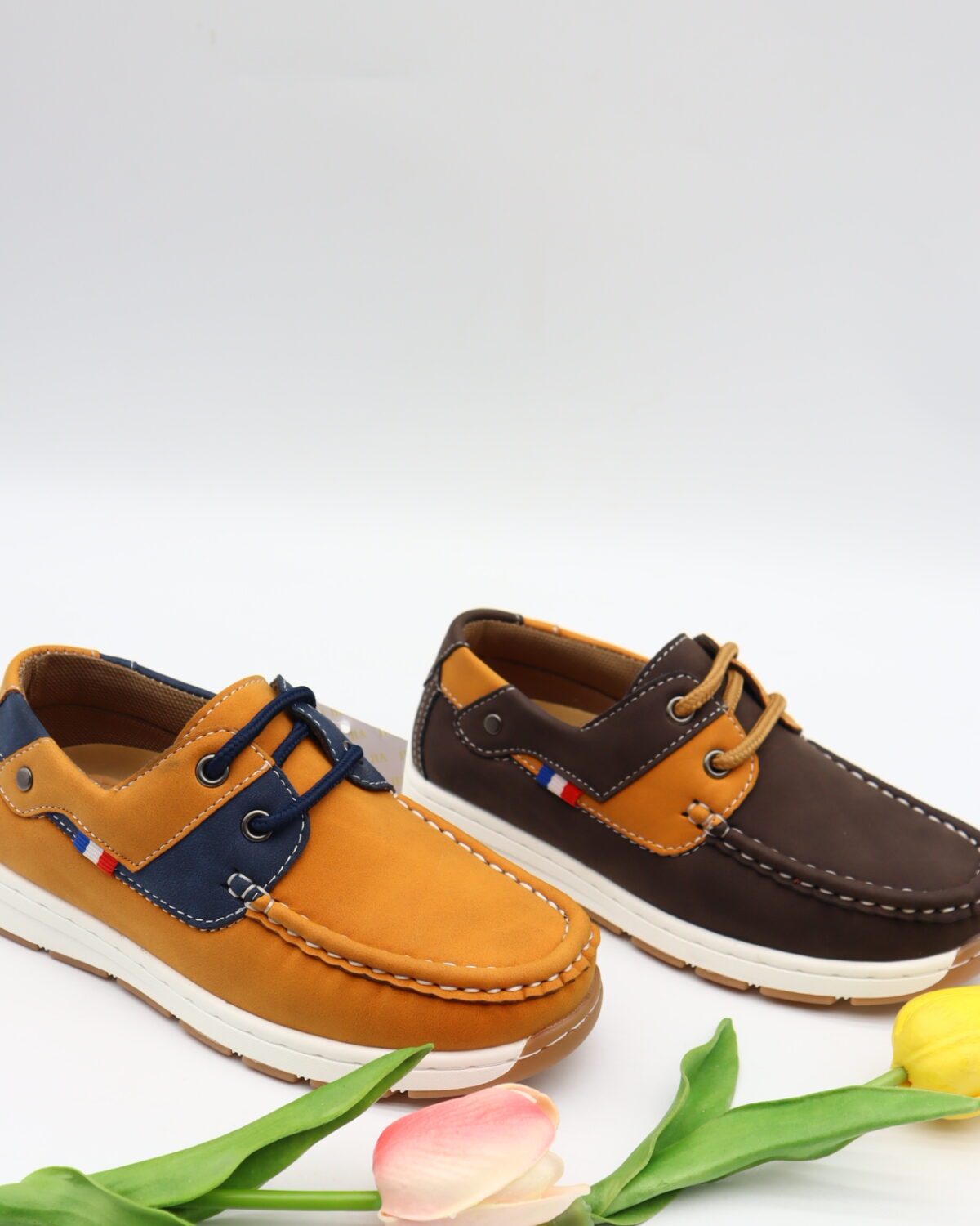 Model HD43-45 kids lace-up moccasin boat shoes with contrast collar — JIJIA.GZ OEM