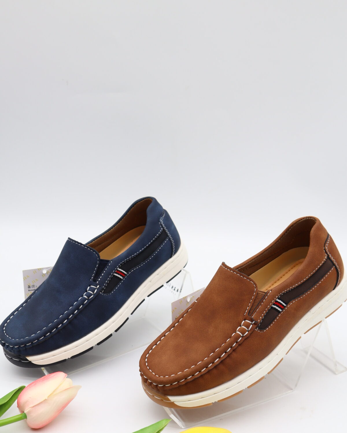 Model HD43-45 kids lace-up moccasin boat shoes with contrast collar — JIJIA.GZ OEM