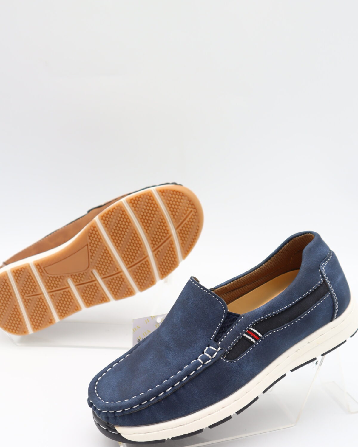 Model HD43-45 kids lace-up moccasin boat shoes with contrast collar — JIJIA.GZ OEM