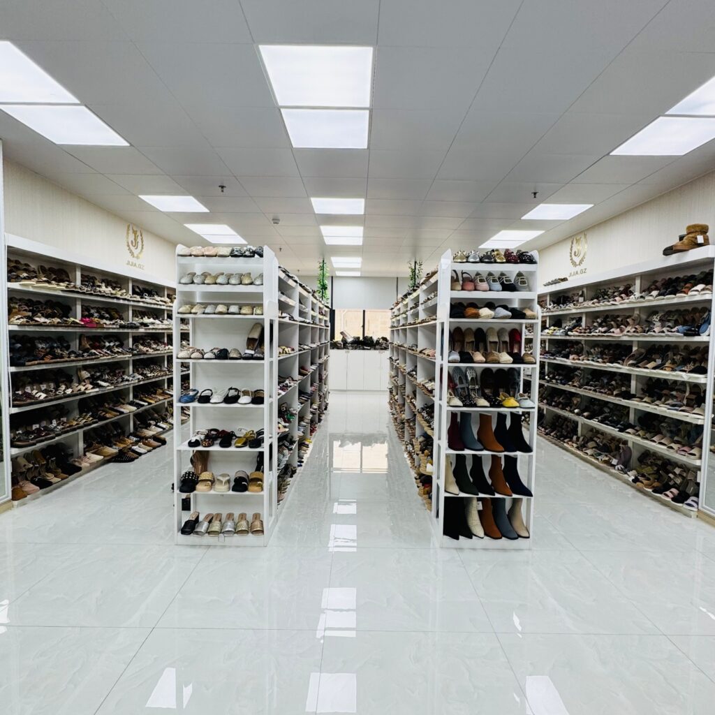 Sustainable footwear materials 2026 — component samples in a Guangzhou factory
